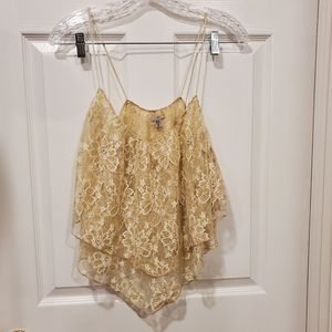 Urban Outfitters Ecote gold floral lace crop top